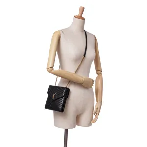 Saint Laurent Lambskin Chevron Monogram Double Flap Crossbody Black