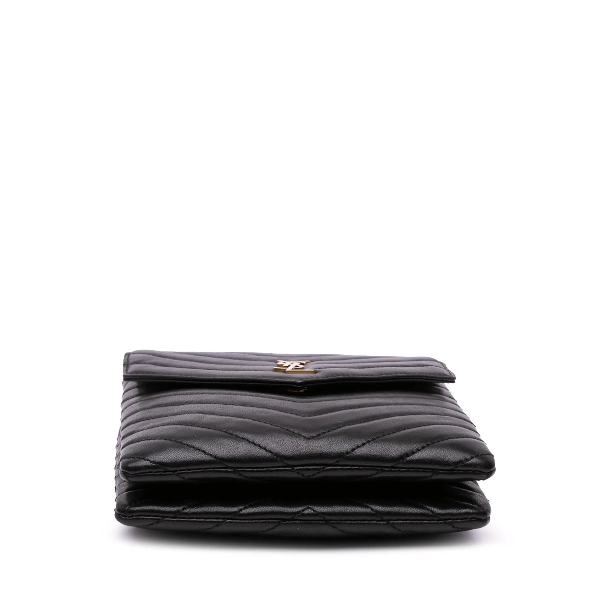Saint Laurent Lambskin Chevron Monogram Double Flap Crossbody Black