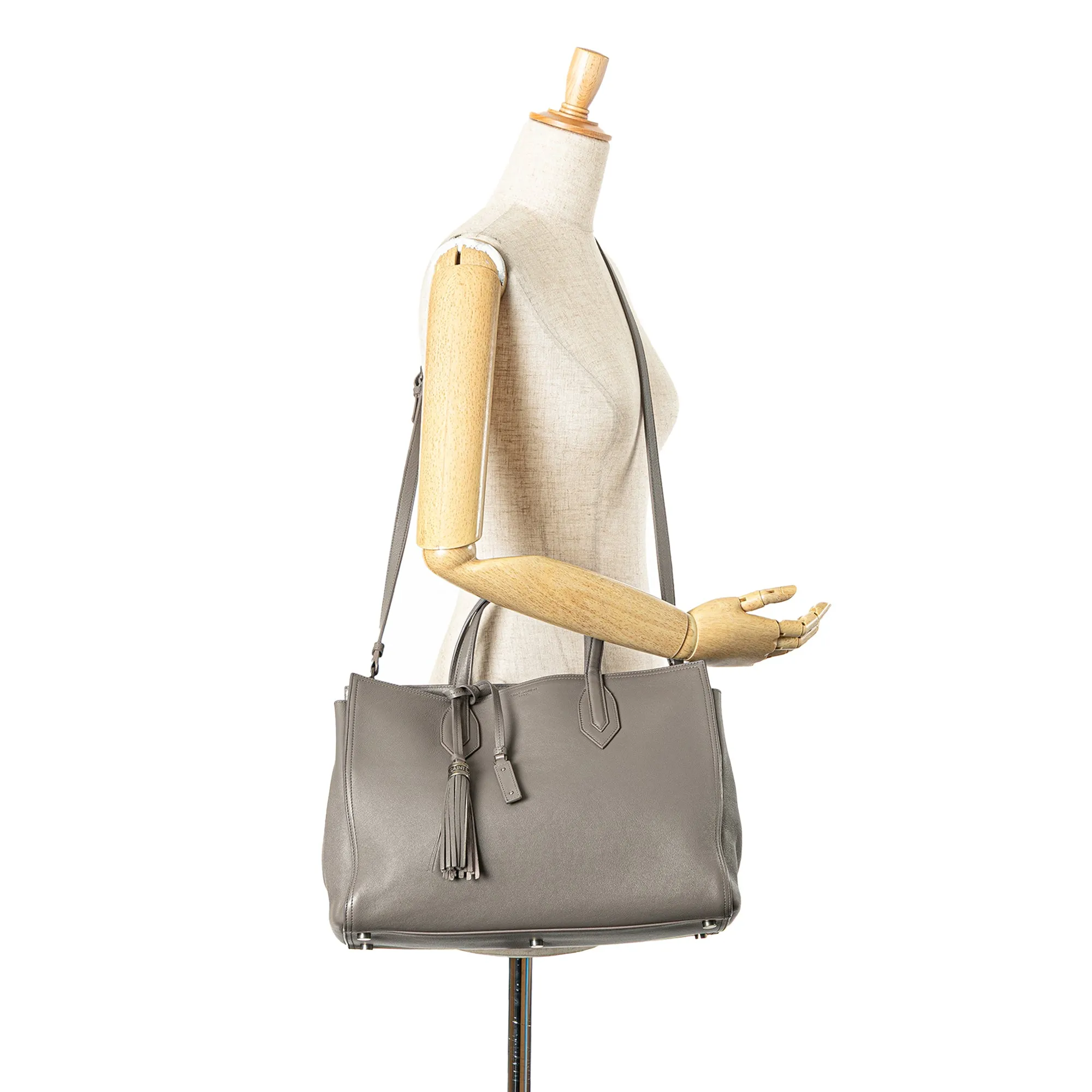 Saint Laurent Medium Calfskin Amber Tote Gray