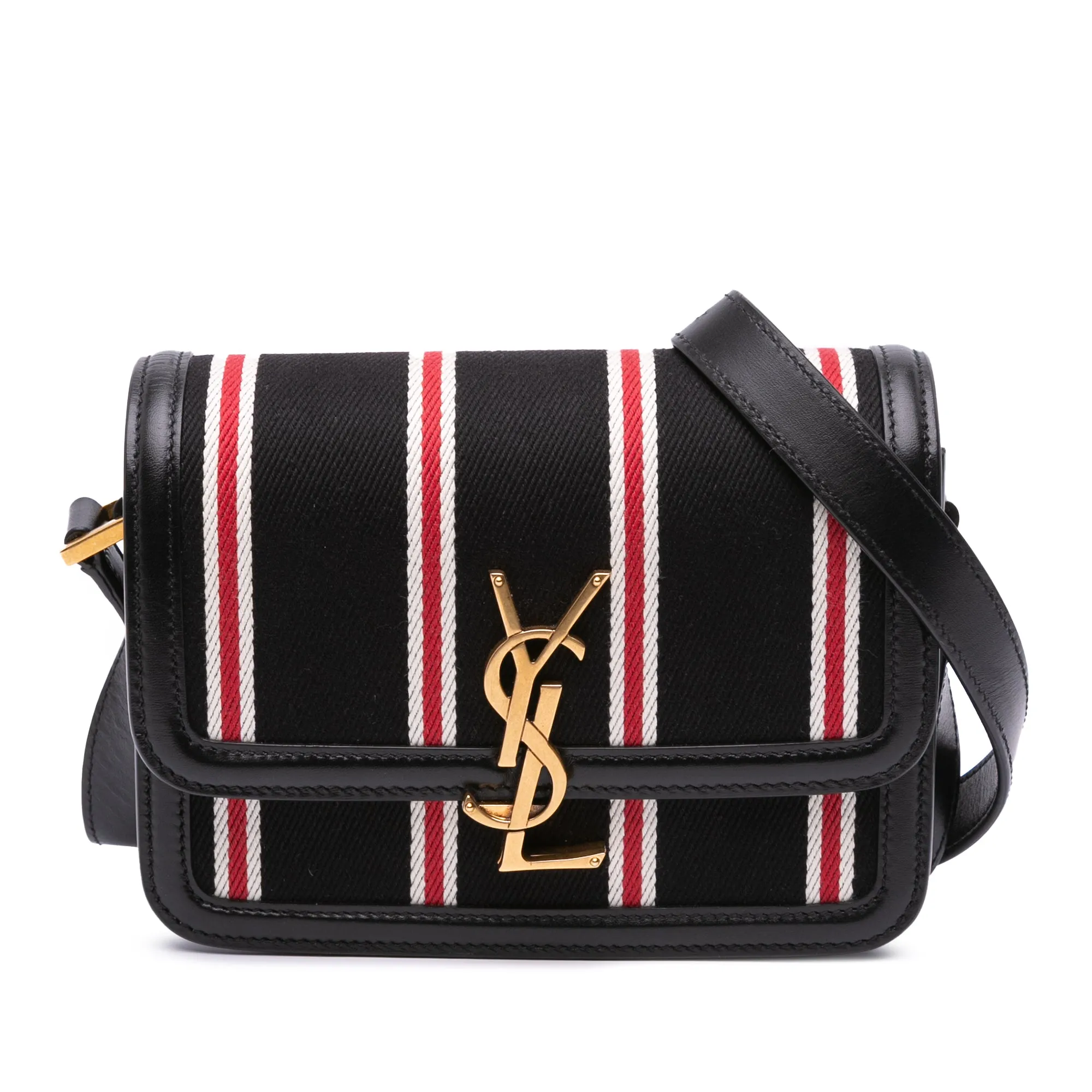 Saint Laurent Small Canvas Striped Solferino Satchel In Box Black