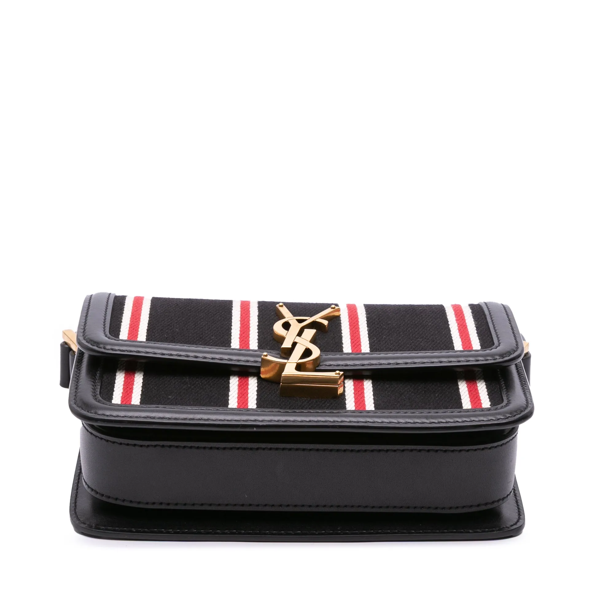 Saint Laurent Small Canvas Striped Solferino Satchel In Box Black