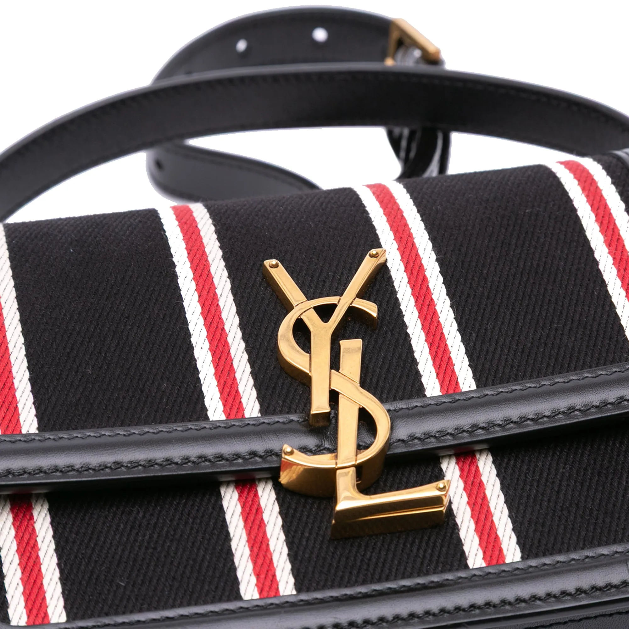Saint Laurent Small Canvas Striped Solferino Satchel In Box Black