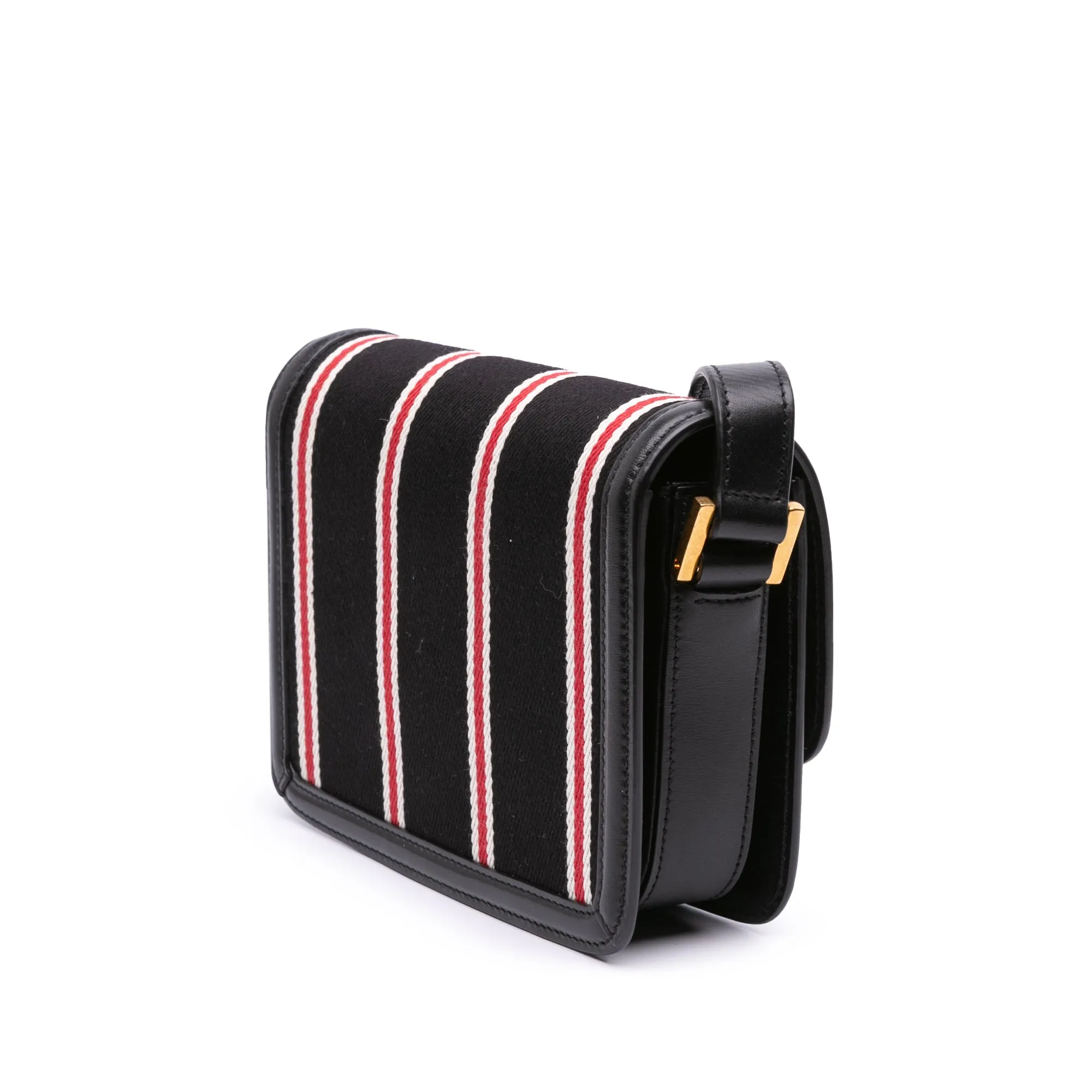 Saint Laurent Small Canvas Striped Solferino Satchel In Box Black
