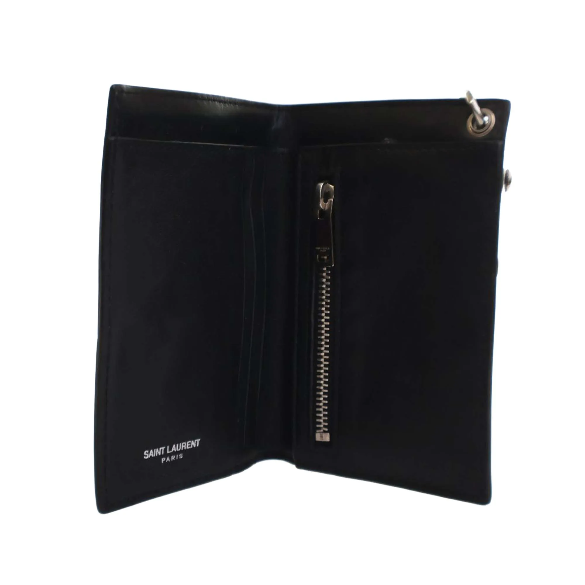 Saint Laurent Studded Calfskin Rider Chain Wallet Black