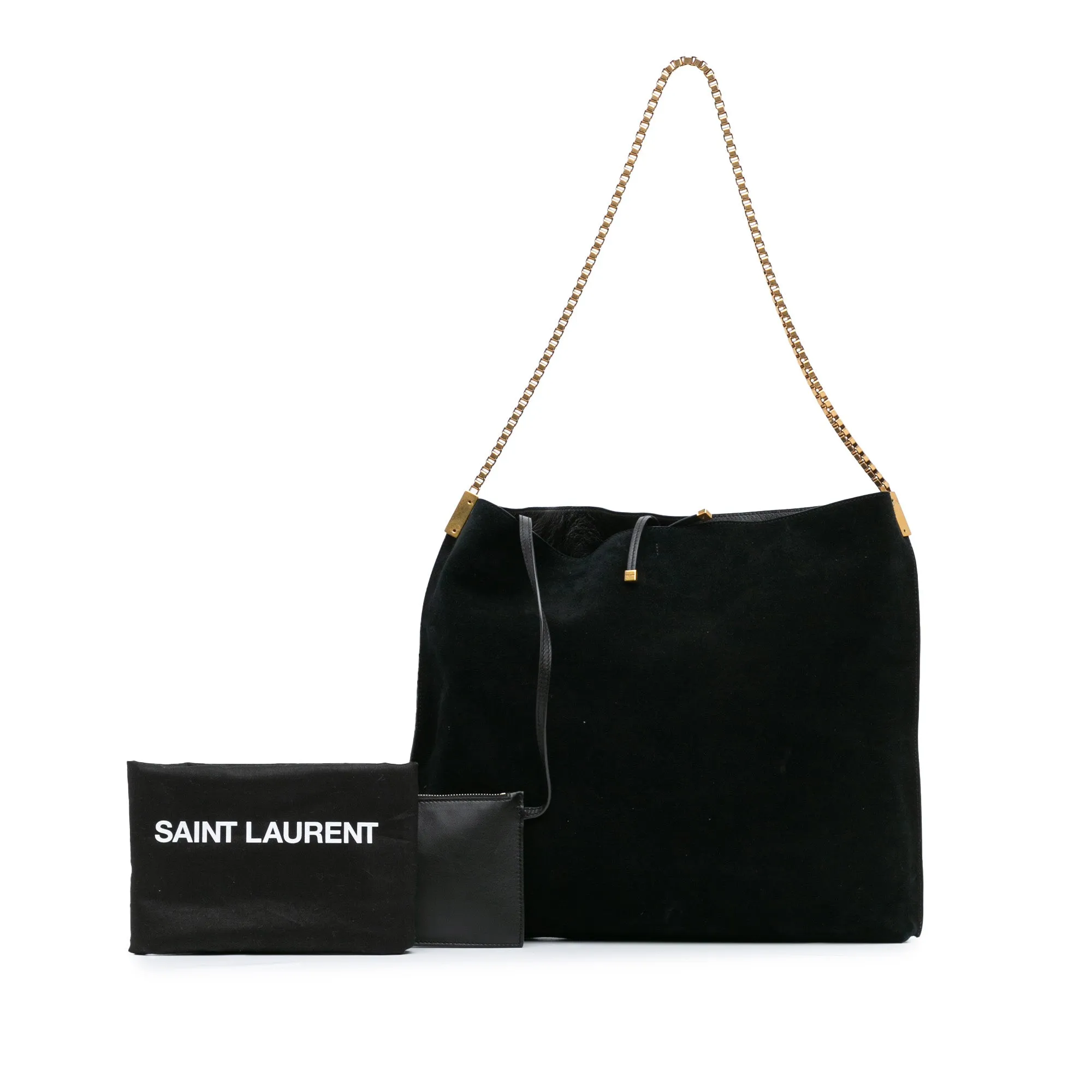 Saint Laurent Suede Suzanne Chain Shoulder Bag Black