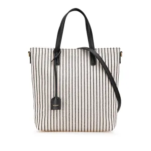 Saint Laurent Toy Striped Canvas North South Shopping Tote Gray