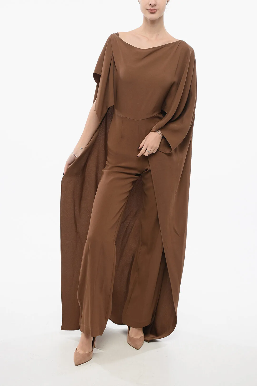 Taller Marmo Cape Jumpsuit With Draped Sleeves