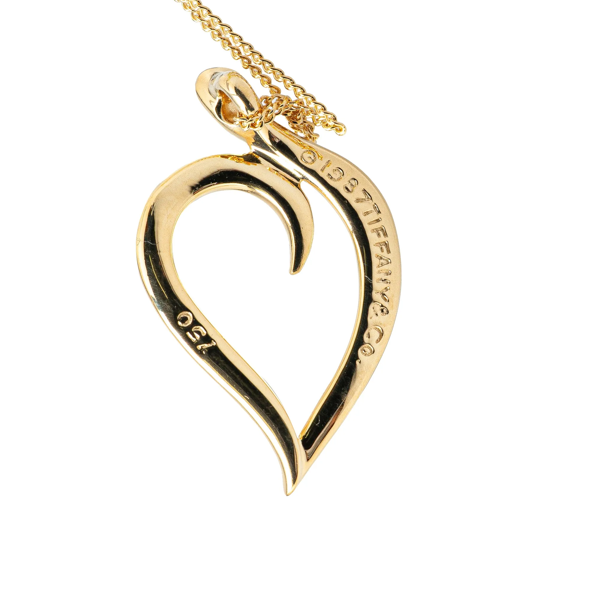 Tiffany 18K Yellow Gold Leaf Heart Pendant Necklace