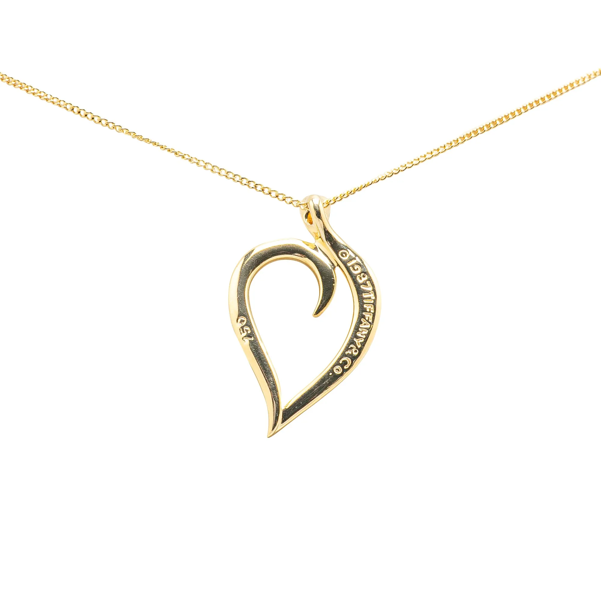 Tiffany 18K Yellow Gold Leaf Heart Pendant Necklace