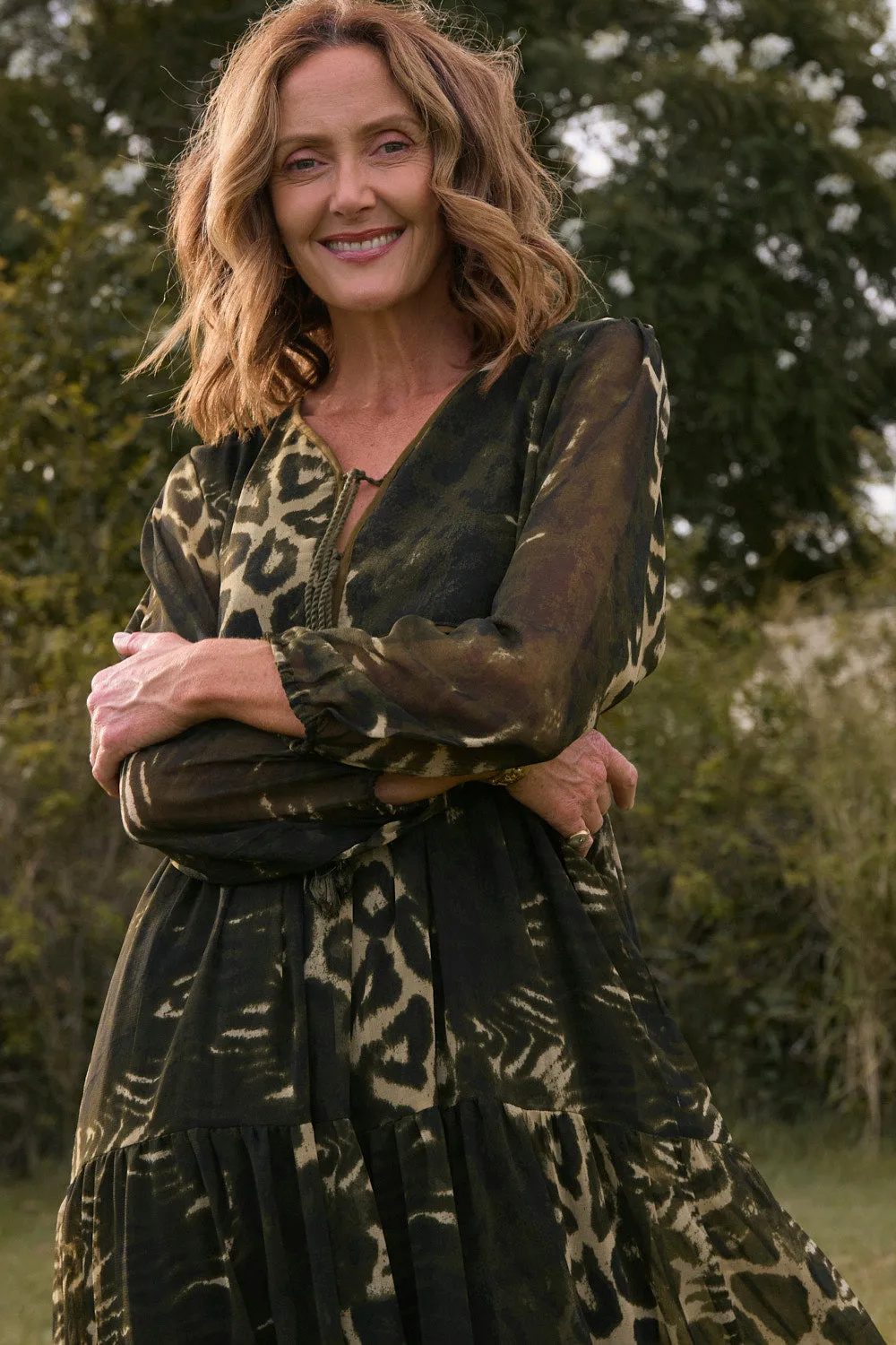Tukdi Dress in Green Leopard Adrift